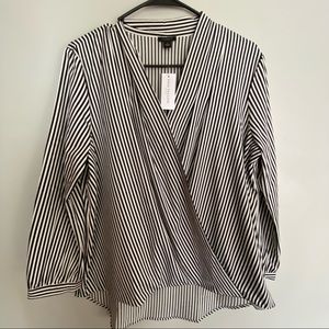 NWT Black White Striped Blouse Ann Taylor Medium